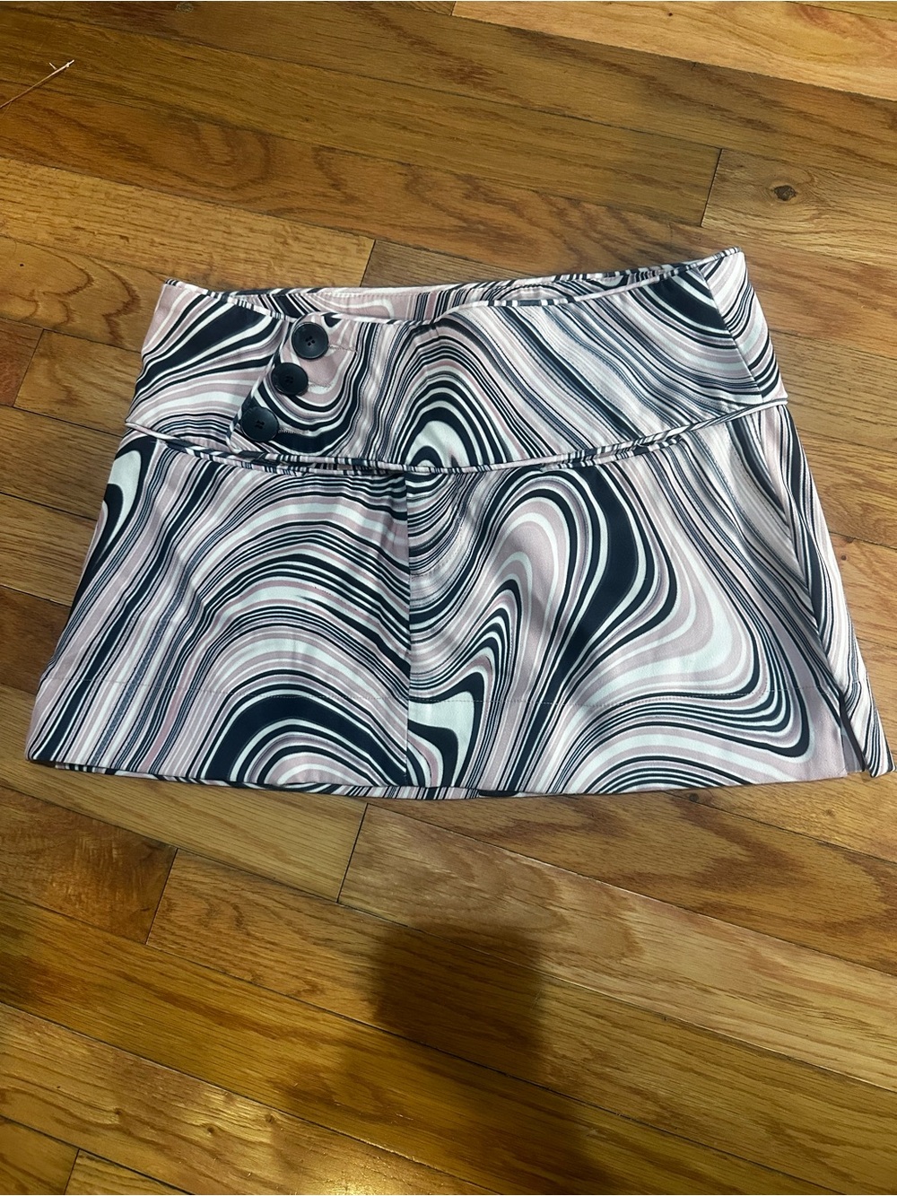 Vintage Y2K Rampage Mini Skirt White Pink Black Retro Abstract Print Buttons 7